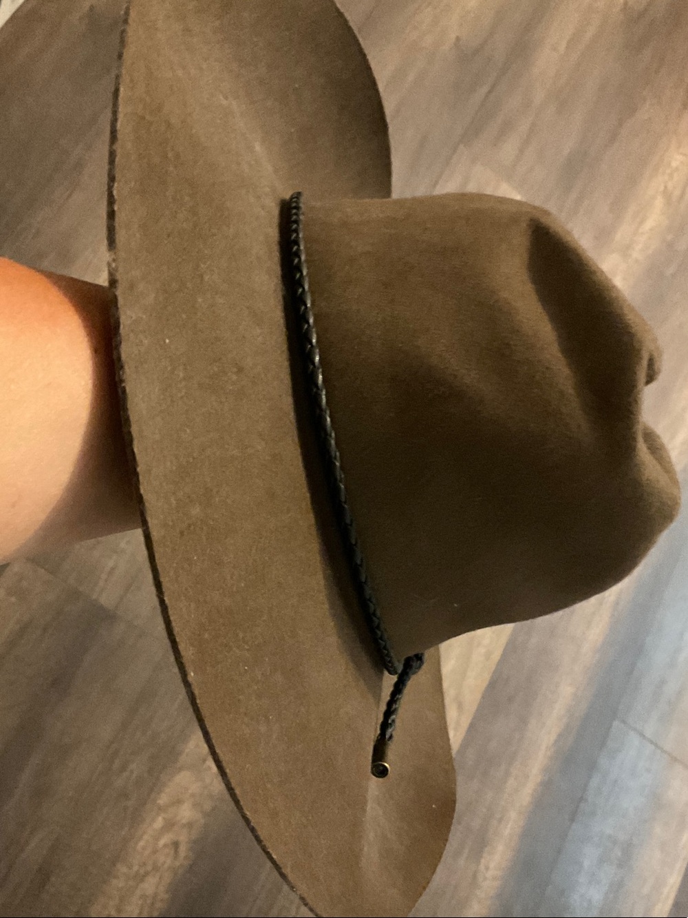 Universal Thread Brown Wide-Brim Felt Hat with Braided Trim